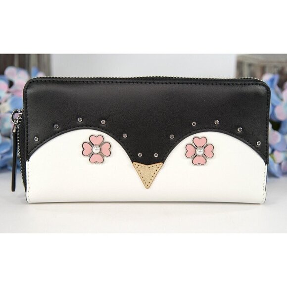 Kate Spade Black Leather Frosty Penguin Large Zip Around Lacey Wallet NWT - Picture 2 of 8